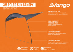 Vango Poled Sun Canopy for Caravan & Motorhomes 3M