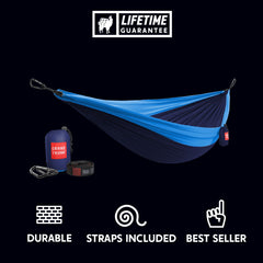Grand Trunk Double Deluxe Hammock with Straps - Navy/Light Blue