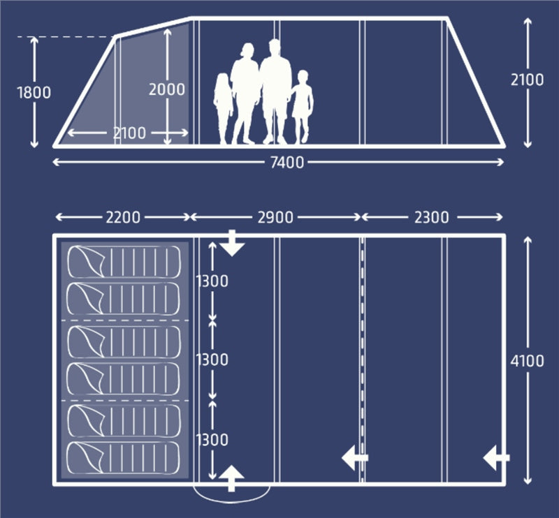 croyde 6 air tent Kampa Croyde 6 Poled Tent | 6-Berth Family Tunnel Tent